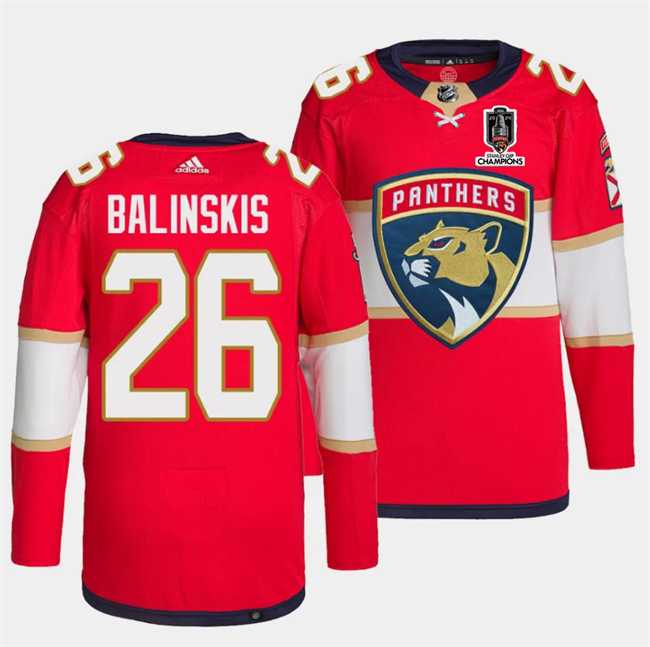 Men%27s Florida Panthers #26 Uvis Balinskis Red Home 2024 Stanley Cup Champions Stitched Jersey Dzhi->florida panthers->NHL Jersey